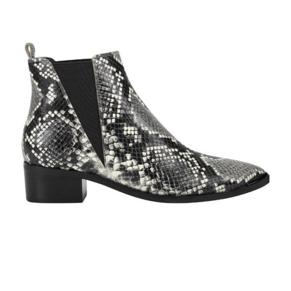 Marc Fisher Yale Pointed Chelsea Bootie reptile snake leather boot black white 9 - Picture 2 of 16